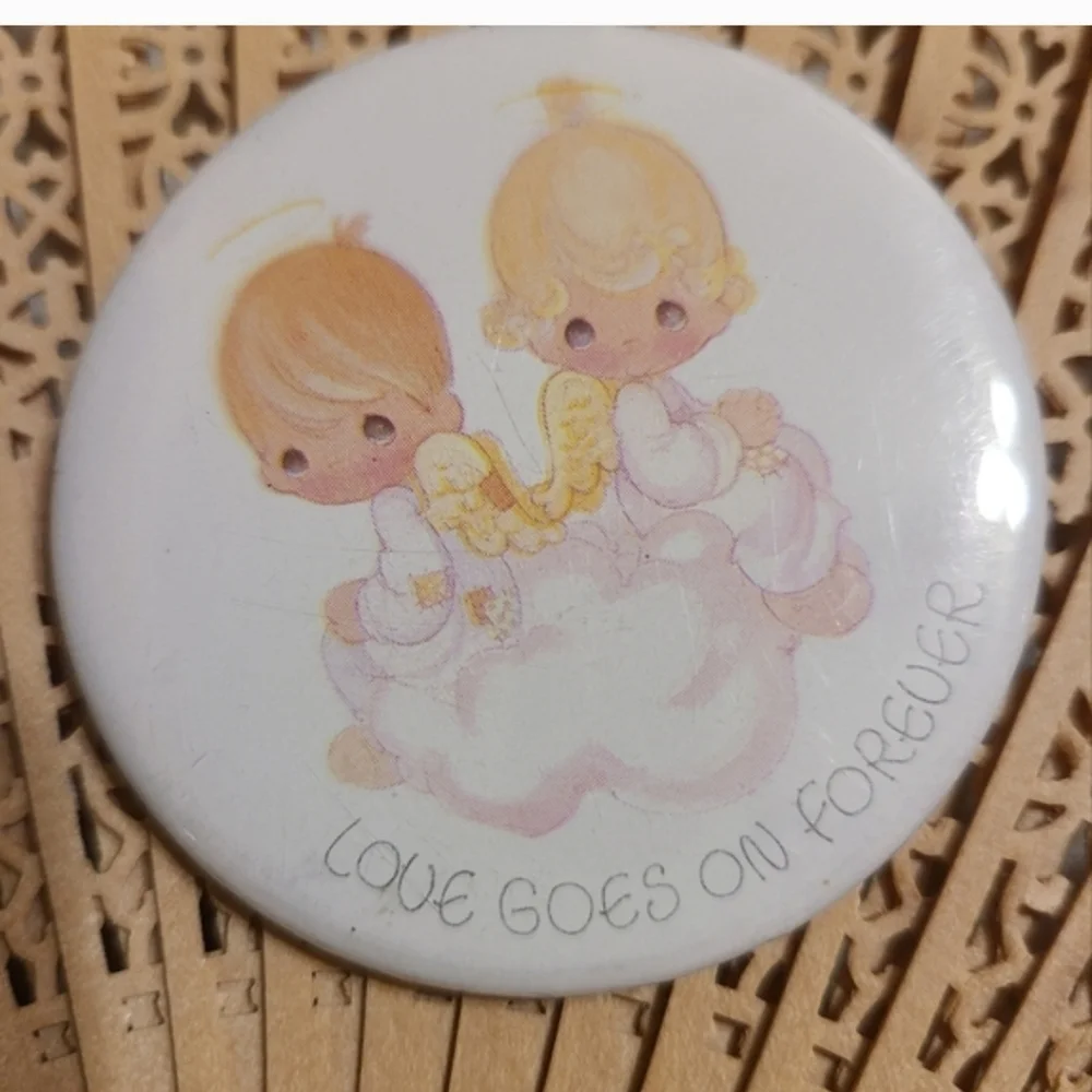 Angel Button Pin with Sentiment Love Goes On Forever Vintage Button For Sale